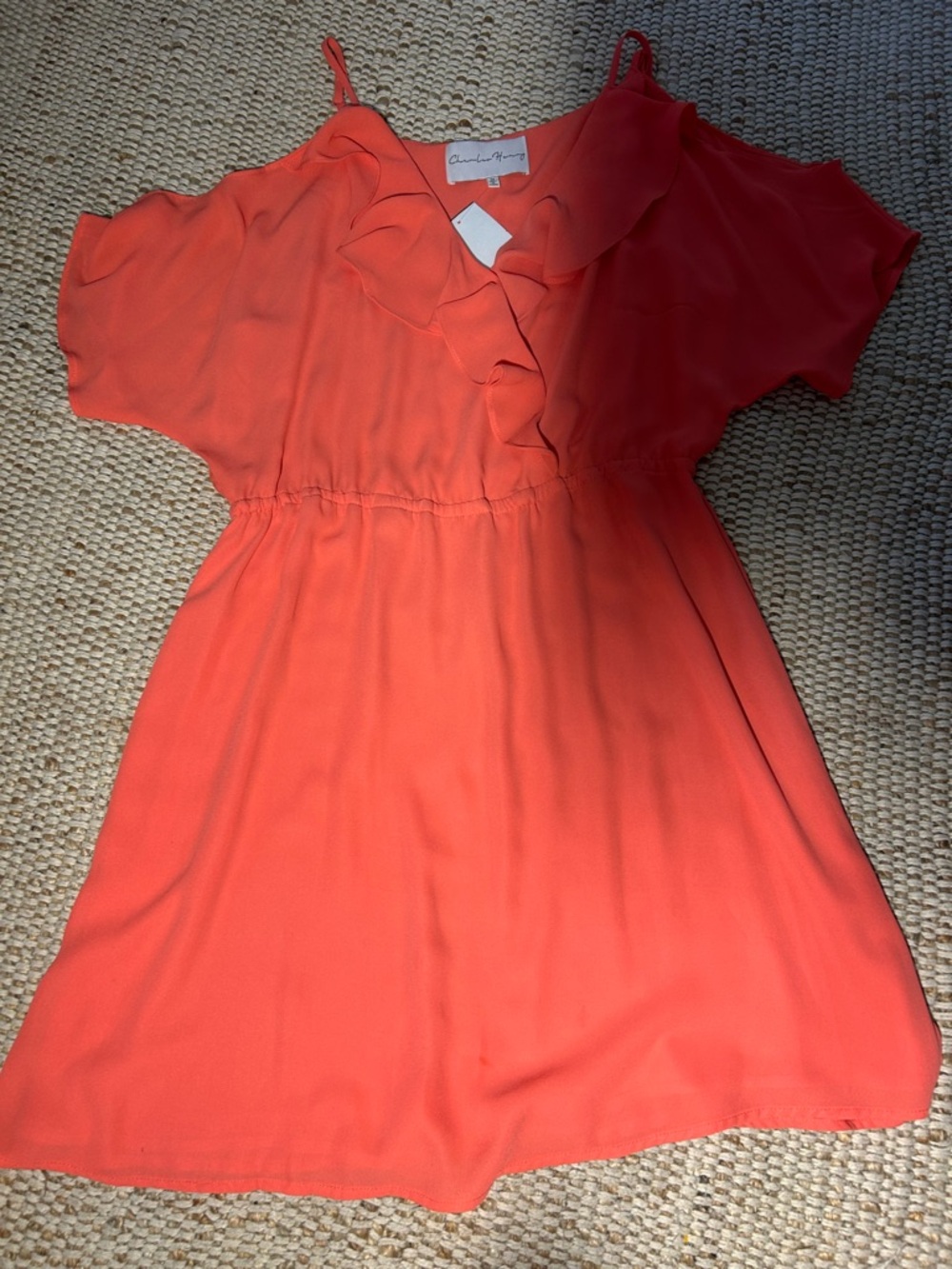 Coral Ruffle V-Neck Mini Dress
